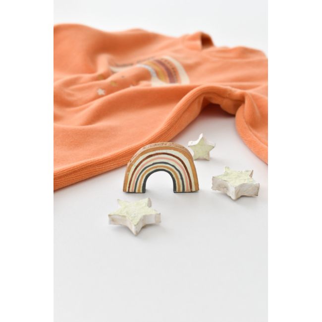 Salopeta Curcubeu cu maneca lunga si botosei din 80%bumbac organic si 20% poliester - Portocaliu, Baby Cosy (Marime: 6-9 luni) JEMBC-CSYK6003-6