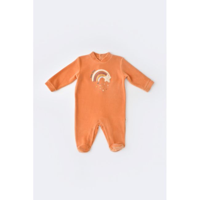 Salopeta Curcubeu cu maneca lunga si botosei din 80%bumbac organic si 20% poliester - Portocaliu, Baby Cosy (Marime: 6-9 luni) JEMBC-CSYK6003-6