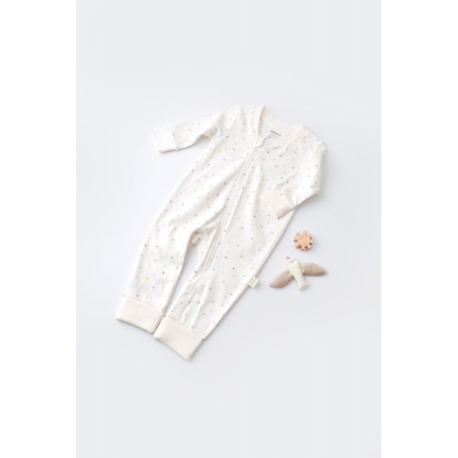 Salopeta cu fermoar cu maneca lunga si panataloni lungi - 100%bumbac organic - Ecru cu buline, Baby Cosy (Marime: 3-6 Luni) JEMBC-CSY3039-3