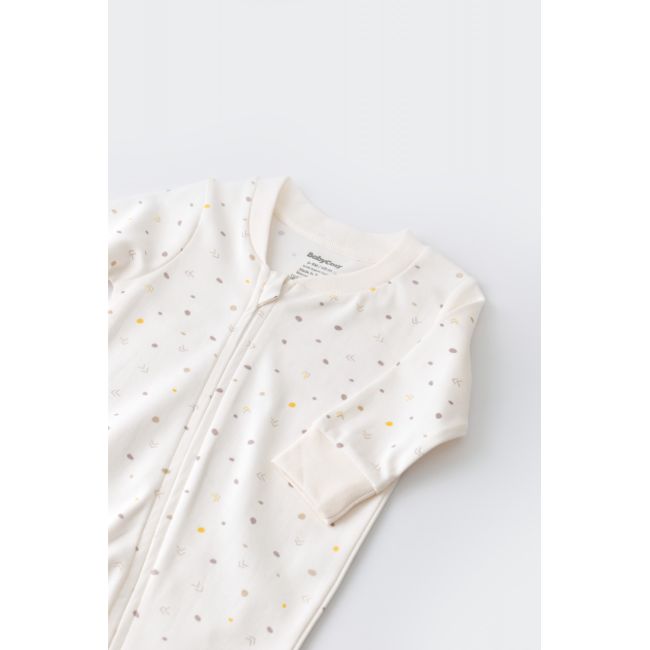 Salopeta cu fermoar cu maneca lunga si panataloni lungi - 100%bumbac organic - Ecru cu buline, Baby Cosy (Marime: 6-9 luni) JEMBC-CSY3039-6