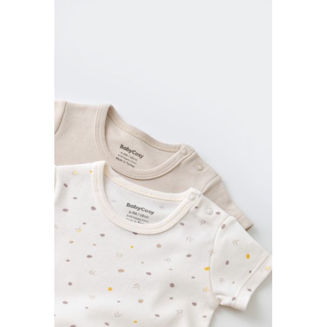 Set 2 body-uri bebe unisex -100% bumbac organic - Ecru cu buline, Baby Cosy (Marime: 0-3 Luni) JEMBC-CSY5754-0
