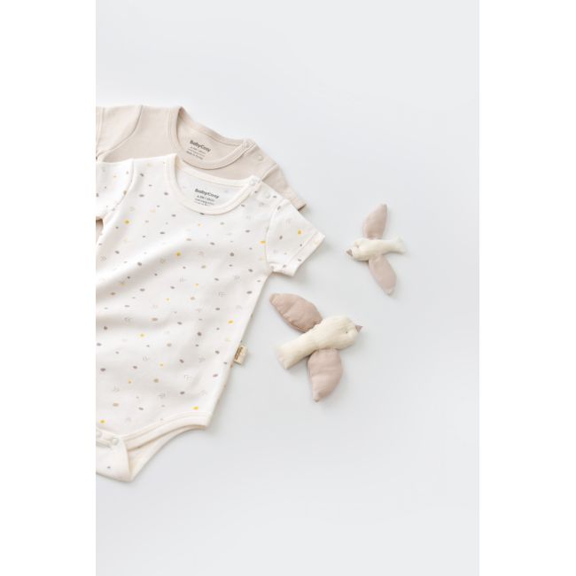 Set 2 body-uri bebe unisex -100% bumbac organic - Ecru cu buline, Baby Cosy (Marime: 12-18 Luni) JEMBC-CSY5754-12