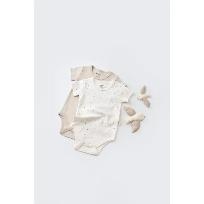 Set 2 body-uri bebe unisex -100% bumbac organic - Ecru cu buline, Baby Cosy (Marime: 6-9 luni) JEMBC-CSY5754-6