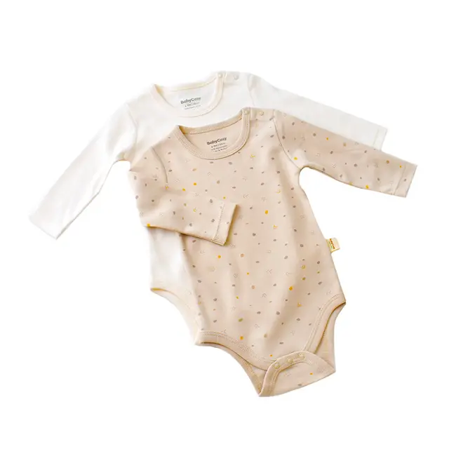Set 2 body-uri cu maneca lunga bebe unisex -100% bumbac organic - Crem cu buline, Baby Cosy (Marime: 18-24 Luni) JEMBC-CSY5787-18