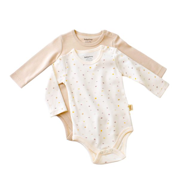 Set 2 body-uri cu maneca lunga bebe unisex -100% bumbac organic - Ecru cu buline, Baby Cosy (Marime: 6-9 luni) JEMBC-BC-CSY5786-6