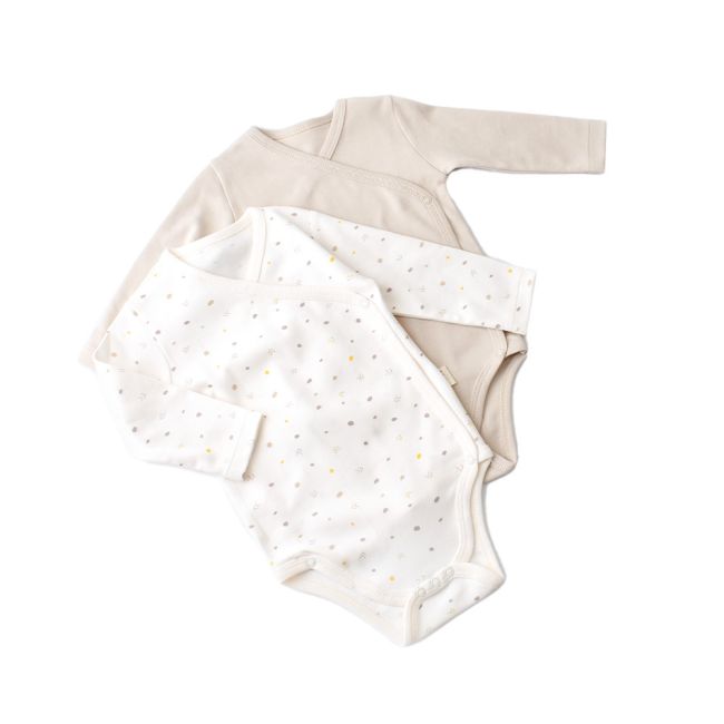 Set 2 body-uri cu maneca lunga petreceute bebe unisex -100% bumbac organic - Ecru cu buline, Baby Cosy (Marime: 3-6 Luni) JEMBC-CSY5756-3