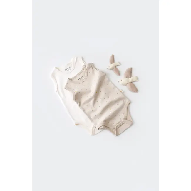 Set 2 body-uri fara maneci bebe unisex -100% bumbac organic - Crem cu buline, Baby Cosy (Marime: 12-18 Luni) JEMBC-CSY5704-12