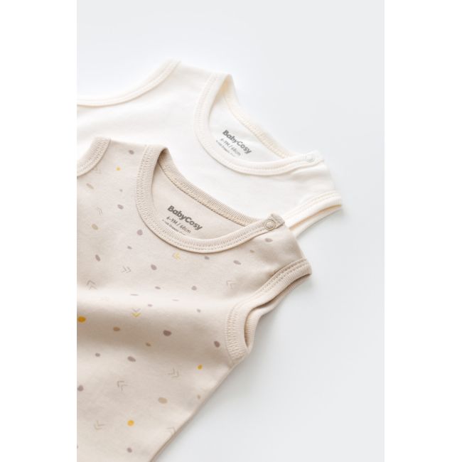 Set 2 body-uri fara maneci bebe unisex -100% bumbac organic - Crem cu buline, Baby Cosy (Marime: 18-24 Luni) JEMBC-CSY5704-18