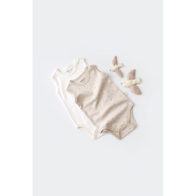 Set 2 body-uri fara maneci bebe unisex -100% bumbac organic - Crem cu buline, Baby Cosy (Marime: 9-12 luni) JEMBC-CSY5704-9