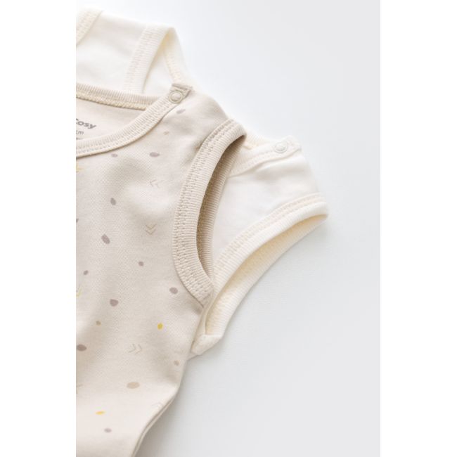 Set 2 body-uri fara maneci bebe unisex -100% bumbac organic - Crem cu buline, Baby Cosy (Marime: 9-12 luni) JEMBC-CSY5704-9