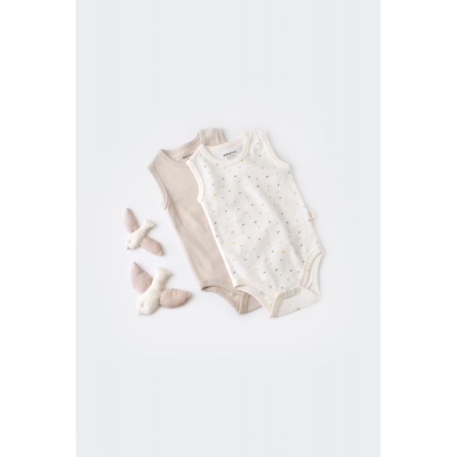 Set 2 body-uri fara maneci bebe unisex -100% bumbac organic - Ecru cu buline, Baby Cosy (Marime: 18-24 Luni) JEMBC-CSY5703-18