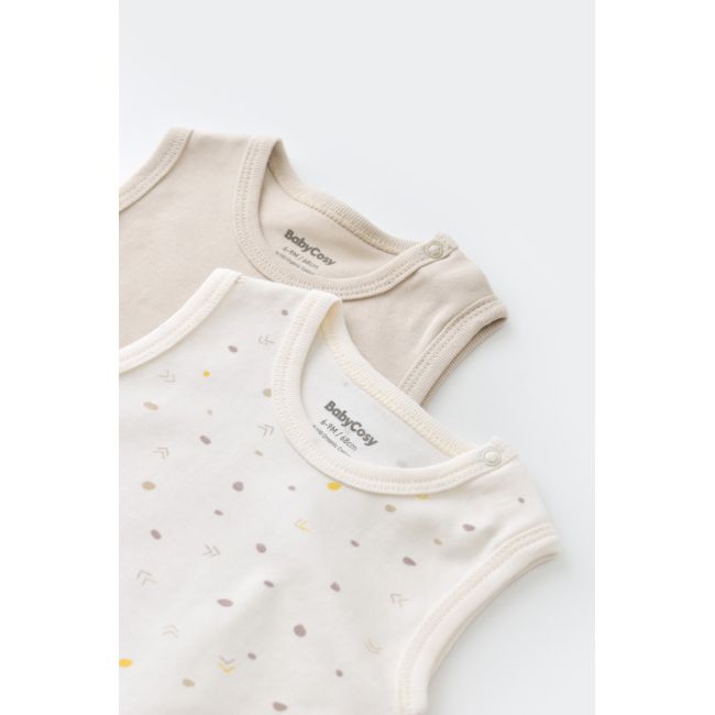 Set 2 body-uri fara maneci bebe unisex -100% bumbac organic - Ecru cu buline, Baby Cosy (Marime: 18-24 Luni) JEMBC-CSY5703-18