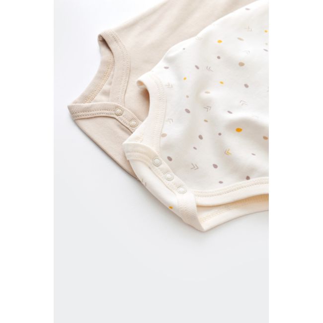 Set 2 body-uri fara maneci bebe unisex -100% bumbac organic - Ecru cu buline, Baby Cosy (Marime: 6-9 luni) JEMBC-CSY5703-6