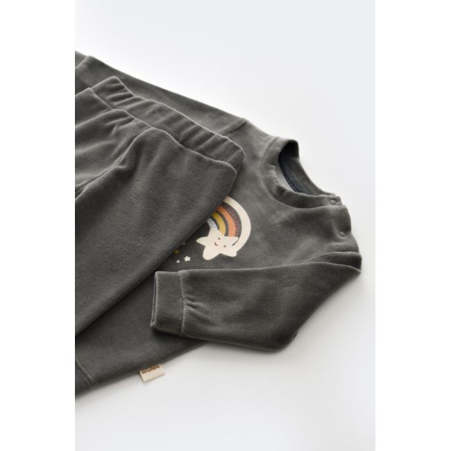 Set Curcubeu cu bluzita cu maneca lunga si panataloni lungi din 80%bumbac organic si 20% poliester - Antracit, Baby Cosy (Marime: 3-6 Luni) JEMBC-CSYK6007-3