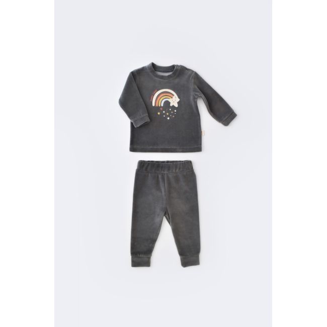 Set Curcubeu cu bluzita cu maneca lunga si panataloni lungi din 80%bumbac organic si 20% poliester - Antracit, Baby Cosy (Marime: 6-9 luni) JEMBC-CSYK6007-6