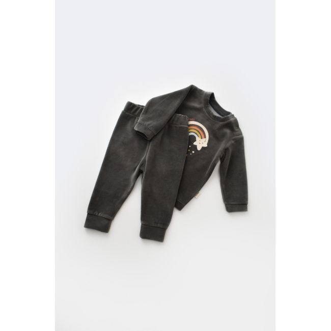Set Curcubeu cu bluzita cu maneca lunga si panataloni lungi din 80%bumbac organic si 20% poliester - Antracit, Baby Cosy (Marime: 6-9 luni) JEMBC-CSYK6007-6