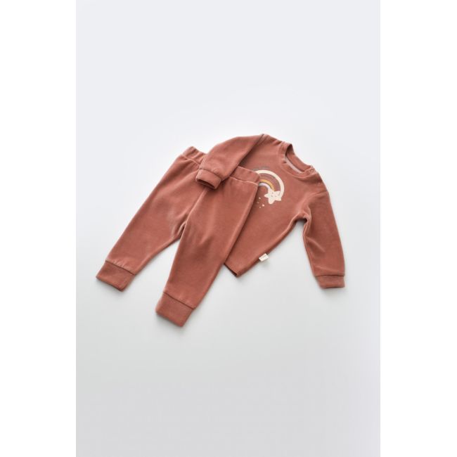 Set Curcubeu cu bluzita cu maneca lunga si panataloni lungi din 80%bumbac organic si 20% poliester - Caramiziu, Baby Cosy (Marime: 12-18 Luni) JEMBC-CSYK6009-12