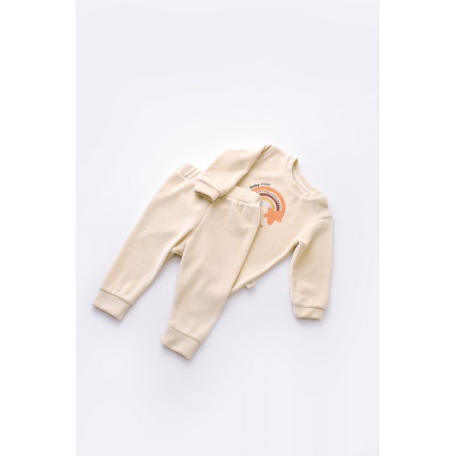 Set Curcubeu cu bluzita cu maneca lunga si panataloni lungi din 80%bumbac organic si 20% poliester - Crem, Baby Cosy (Marime: 12-18 Luni) JEMBC-CSYK6006-12