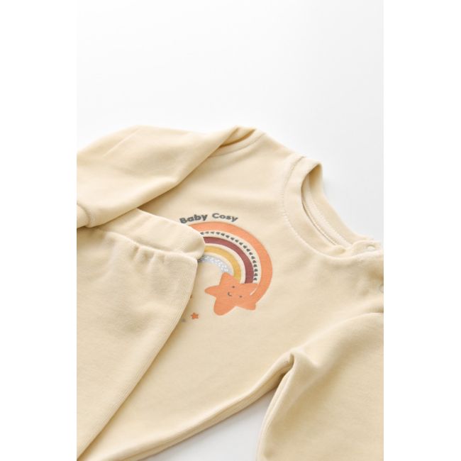 Set Curcubeu cu bluzita cu maneca lunga si panataloni lungi din 80%bumbac organic si 20% poliester - Crem, Baby Cosy (Marime: 3-6 Luni) JEMBC-CSYK6006-3