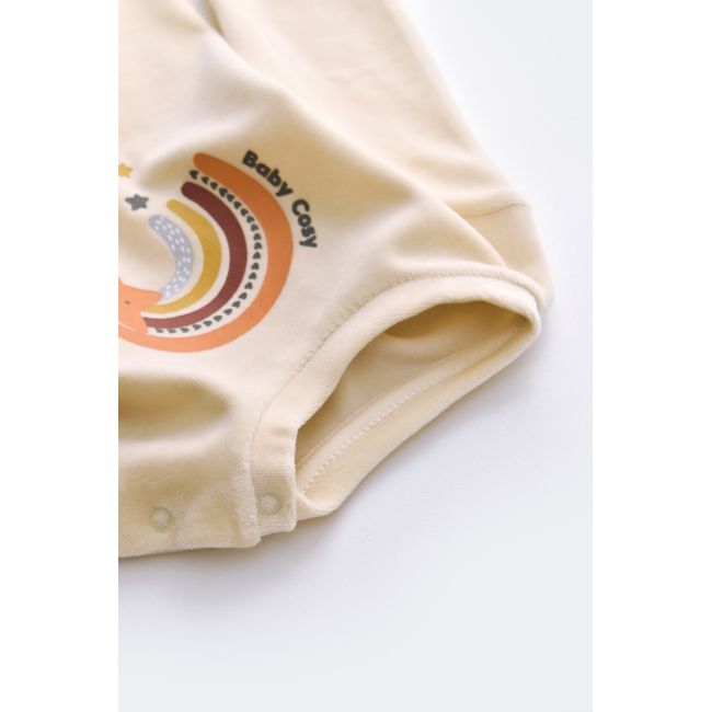 Set Curcubeu cu bluzita cu maneca lunga si panataloni lungi din 80%bumbac organic si 20% poliester - Crem, Baby Cosy (Marime: 6-9 luni) JEMBC-CSYK6006-6