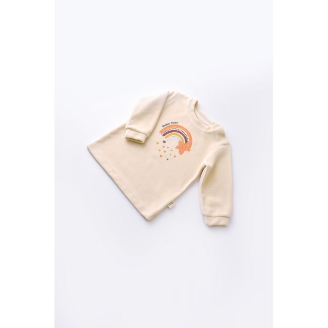 Set Curcubeu cu bluzita cu maneca lunga si panataloni lungi din 80%bumbac organic si 20% poliester - Crem, Baby Cosy (Marime: 9-12 luni) JEMBC-CSYK6006-9
