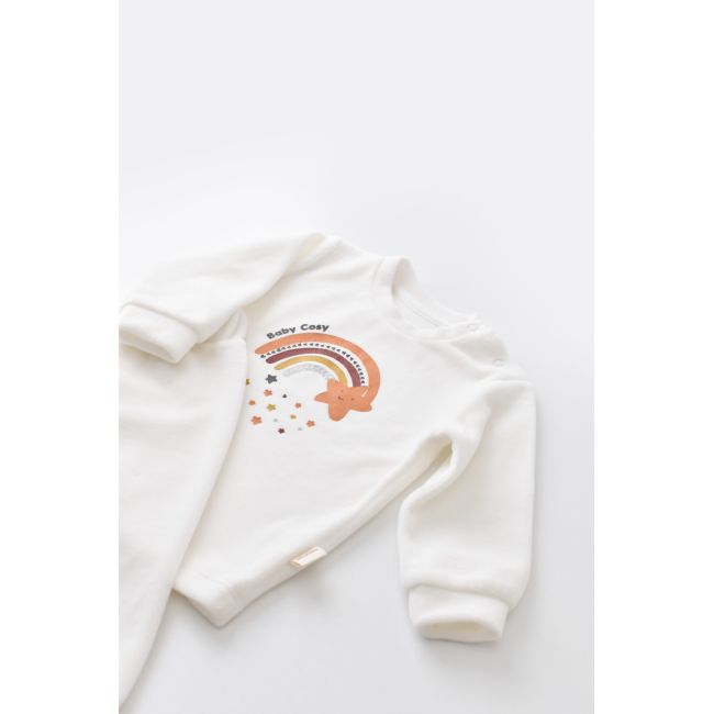 Set Curcubeu cu bluzita cu maneca lunga si panataloni lungi din 80%bumbac organic si 20% poliester - Ecru, Baby Cosy (Marime: 18-24 Luni) JEMBC-CSYK6005-18