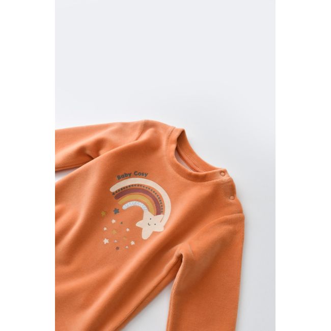 Set Curcubeu cu bluzita cu maneca lunga si panataloni lungi din 80%bumbac organic si 20% poliester - Portocaliu, Baby Cosy (Marime: 18-24 Luni) JEMBC-CSYK6008-18
