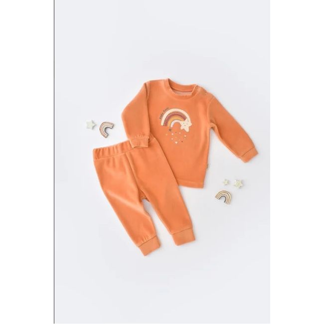 Set Curcubeu cu bluzita cu maneca lunga si panataloni lungi din 80%bumbac organic si 20% poliester - Portocaliu, Baby Cosy (Marime: 3-6 Luni) JEMBC-CSYK6008-3