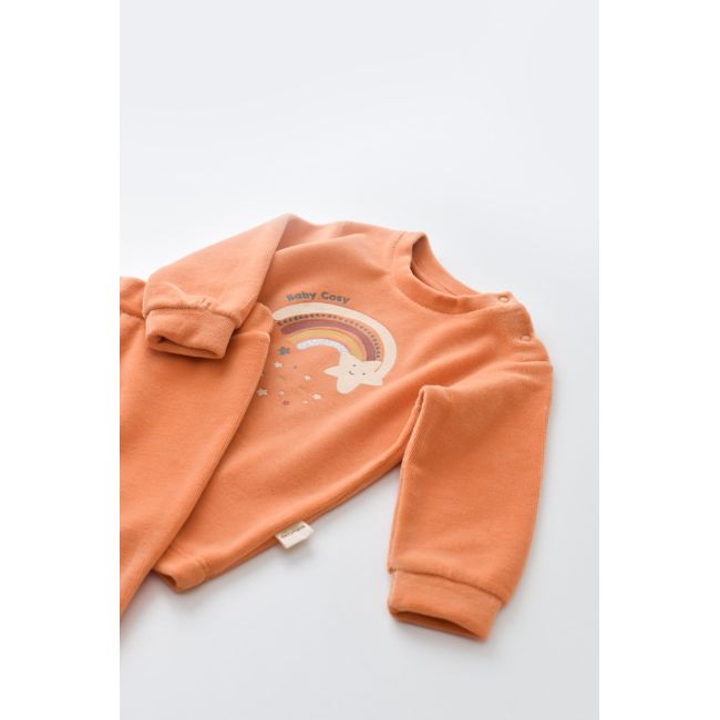 Set Curcubeu cu bluzita cu maneca lunga si panataloni lungi din 80%bumbac organic si 20% poliester - Portocaliu, Baby Cosy (Marime: 3-6 Luni) JEMBC-CSYK6008-3