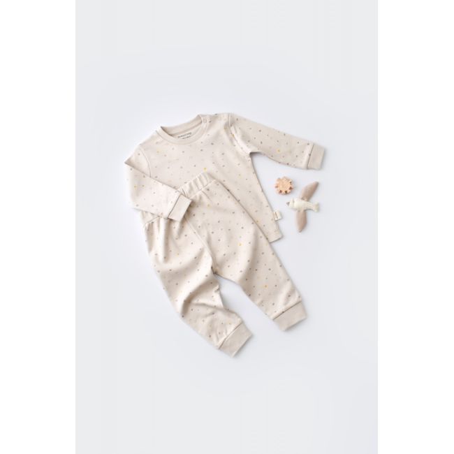 Set bluzita cu maneca lunga si panataloni lungi - bumbac organic 100% - Crem cu buline, Baby Cosy (Marime: 3-6 Luni) JEMBC-CSY2011-3