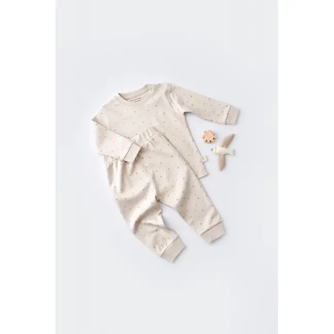 Set bluzita cu maneca lunga si panataloni lungi - bumbac organic 100% - Crem cu buline, Baby Cosy (Marime: 9-12 luni) JEMBC-CSY2011-9
