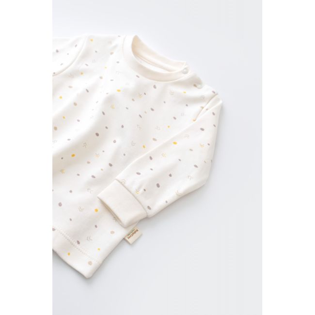 Set bluzita cu maneca lunga si panataloni lungi - bumbac organic 100% - Ecru cu buline, Baby Cosy (Marime: 12-18 Luni) JEMBC-CSY2010-12