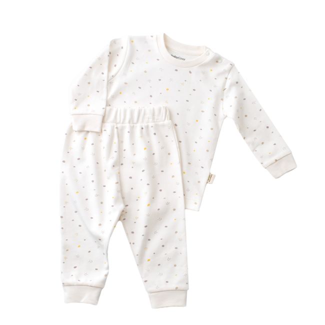 Set bluzita cu maneca lunga si panataloni lungi - bumbac organic 100% - Ecru cu buline, Baby Cosy (Marime: 18-24 Luni) JEMBC-CSY2010-18