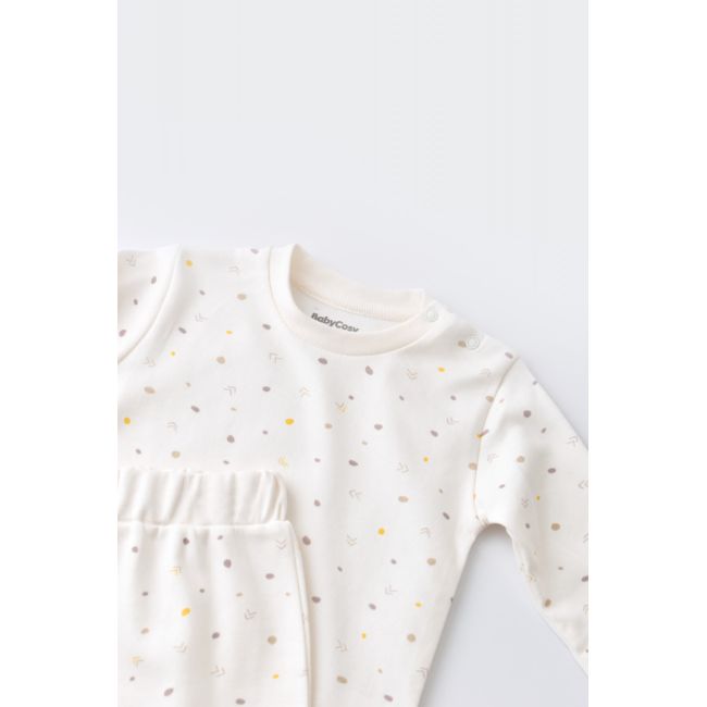 Set bluzita cu maneca lunga si panataloni lungi - bumbac organic 100% - Ecru cu buline, Baby Cosy (Marime: 3-6 Luni) JEMBC-CSY2010-3