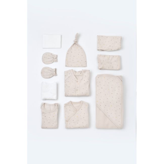 Set de 10 piese pentru nou nascut - 100% bumbac organic - Crem cu buline, Baby Cosy JEMBC-CSY5110