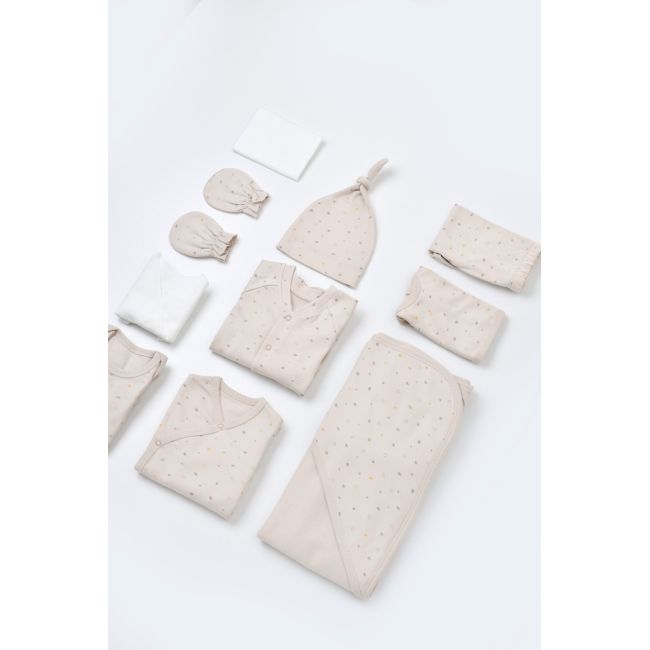 Set de 10 piese pentru nou nascut - 100% bumbac organic - Crem cu buline, Baby Cosy JEMBC-CSY5110