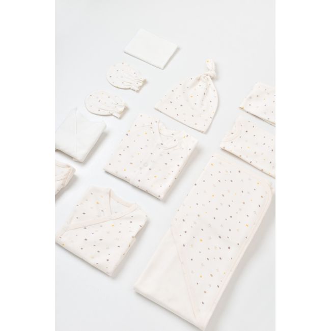 Set de 10 piese pentru nou nascut - 100% bumbac organic - Ecru cu buline, Baby Cosy JEMBC-CSY5109