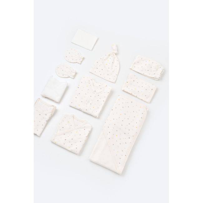 Set de 10 piese pentru nou nascut - 100% bumbac organic - Ecru cu buline, Baby Cosy JEMBC-CSY5109