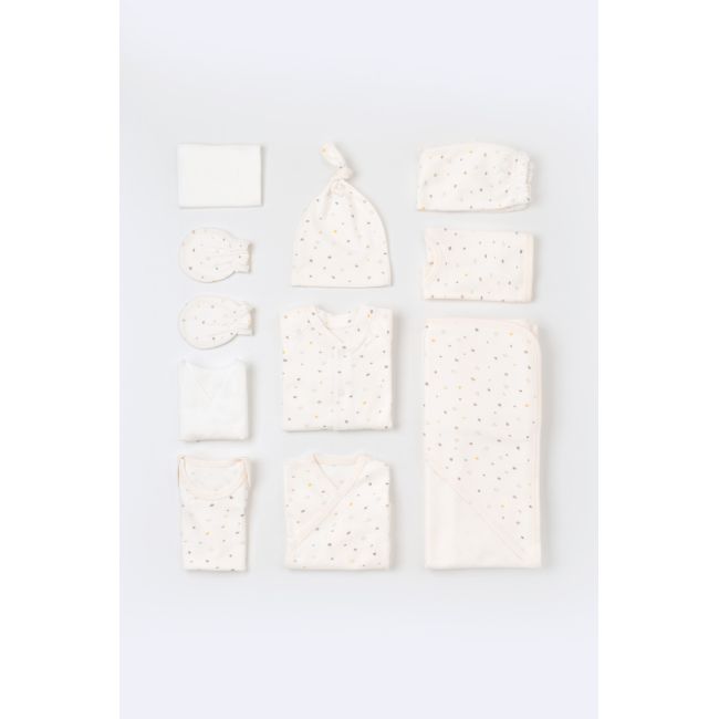 Set de 10 piese pentru nou nascut - 100% bumbac organic - Ecru cu buline, Baby Cosy JEMBC-CSY5109