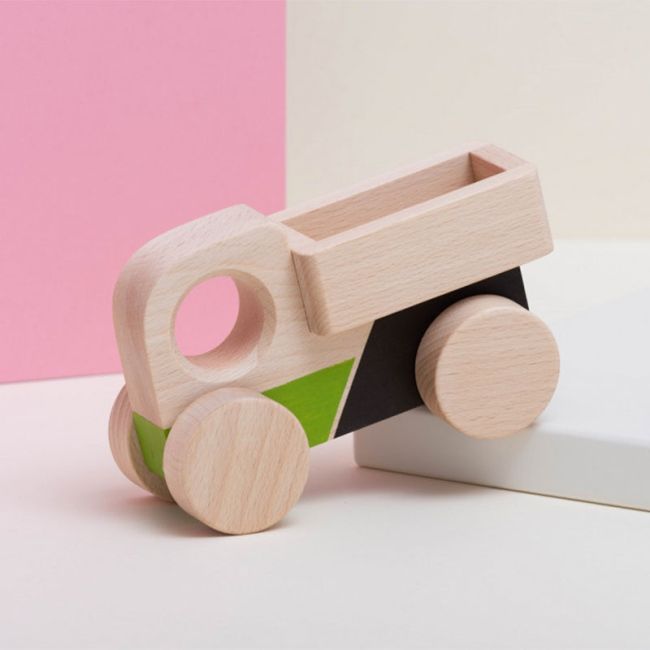 Camion jucarie Montessori, din lemn, verde-negru, Mobbli KDGMBL-PO07