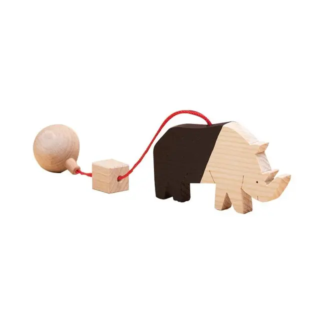 Jucarie Montessori din lemn, rinocer pentru centru activitati, negru-lemn natur, Mobbli KDGMBL-ZW-BW-07