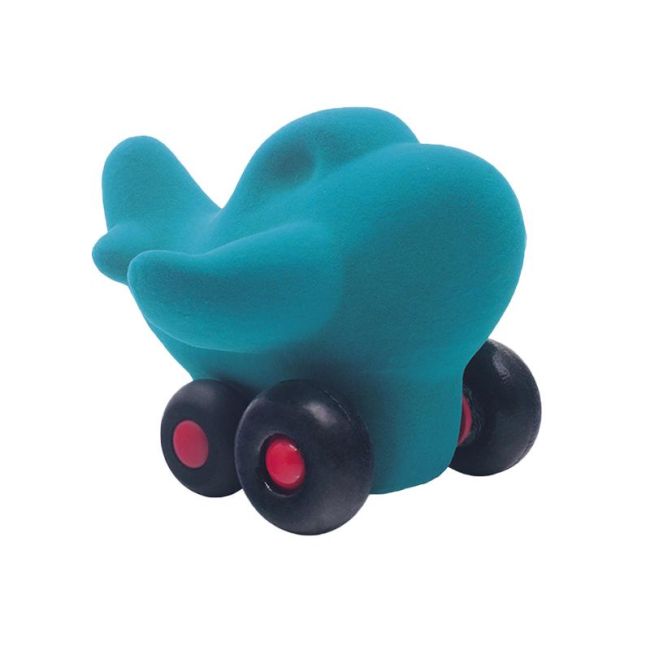 Jucarie cauciuc natural Charles avionul, 12 cm, turquoise, Rubbabu KDGRU23034