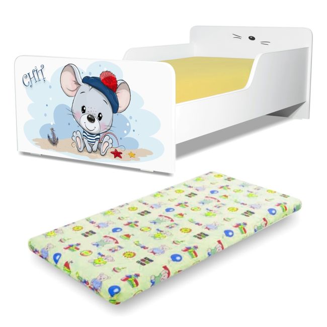 Pat pentru copii Start Chit 2-8 ani, cu saltea din lana 140x70 inclusa - PC-P-MOK-CHIT-70