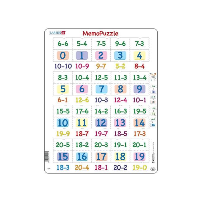 Puzzle maxi Memo cu scaderi cu numere intre 0 si 20, orientare tip portret, 40 de piese, Larsen KDGLS-GP8
