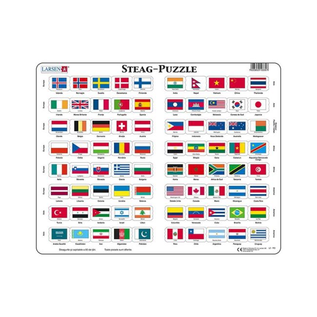 Puzzle maxi Steaguri, orientare tip vedere, 80 de piese, Larsen, romana KDGLS-L2-RO