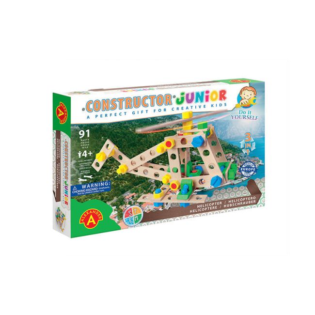 Set constructie 80 piese din lemn Constructor Junior- Elicopter 3 in 1, +4 ani, Alexander KDGAXCONS-2161