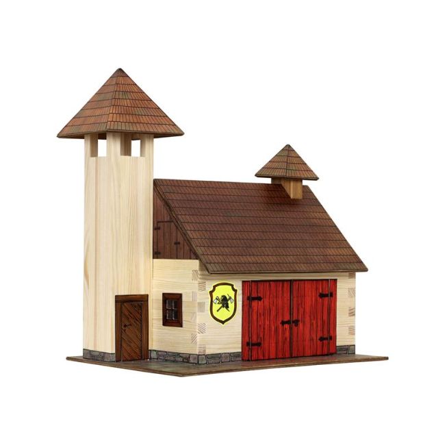Set constructie arhitectura Statie de pompieri, 128 piese din lemn, Walachia KDGWLMK41