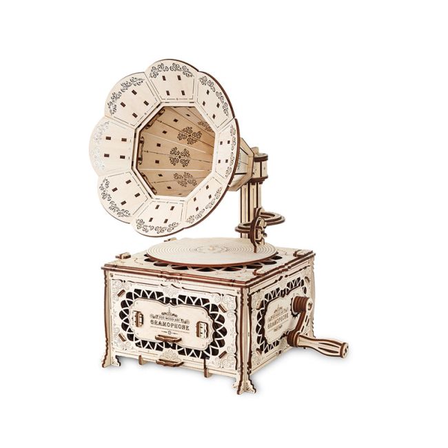 Set constructie cu mecanism Puzzle 3D GRAMOPHONE din lemn 321 piese @ EWA KDGEWA00090