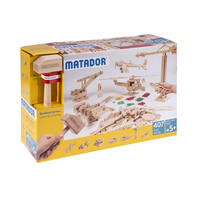 Set cuburi de constructie din lemn Explorer 407 piese, +5 ani Matador KDGMTE11407