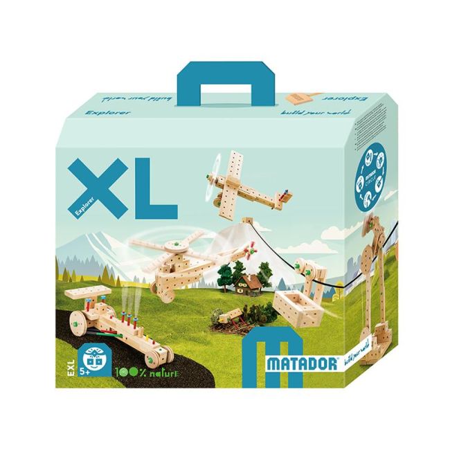 Set cuburi de constructie din lemn Explorer XL, +5 ani, Matador KDGMTE11151